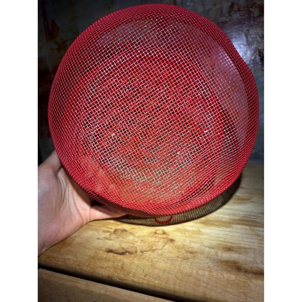 Set of 2 Red Metal Mesh Nesting Baskets Round Rustic Industrial Storage Handles